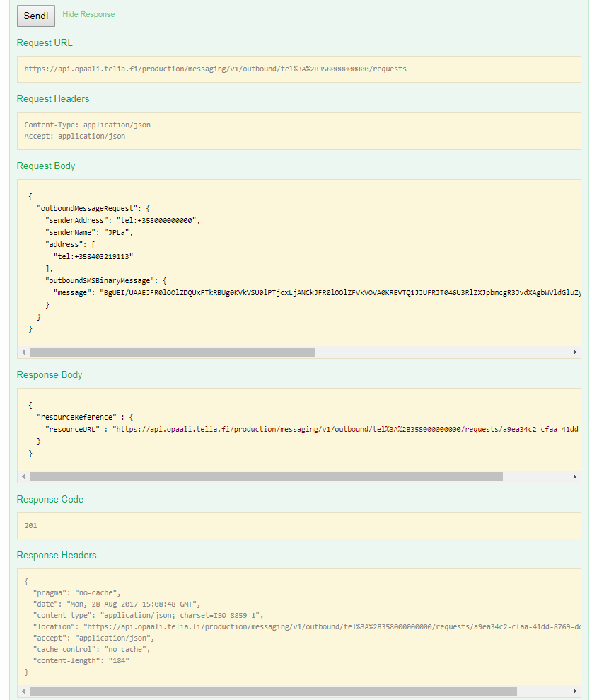 Sending a Binary Message: response