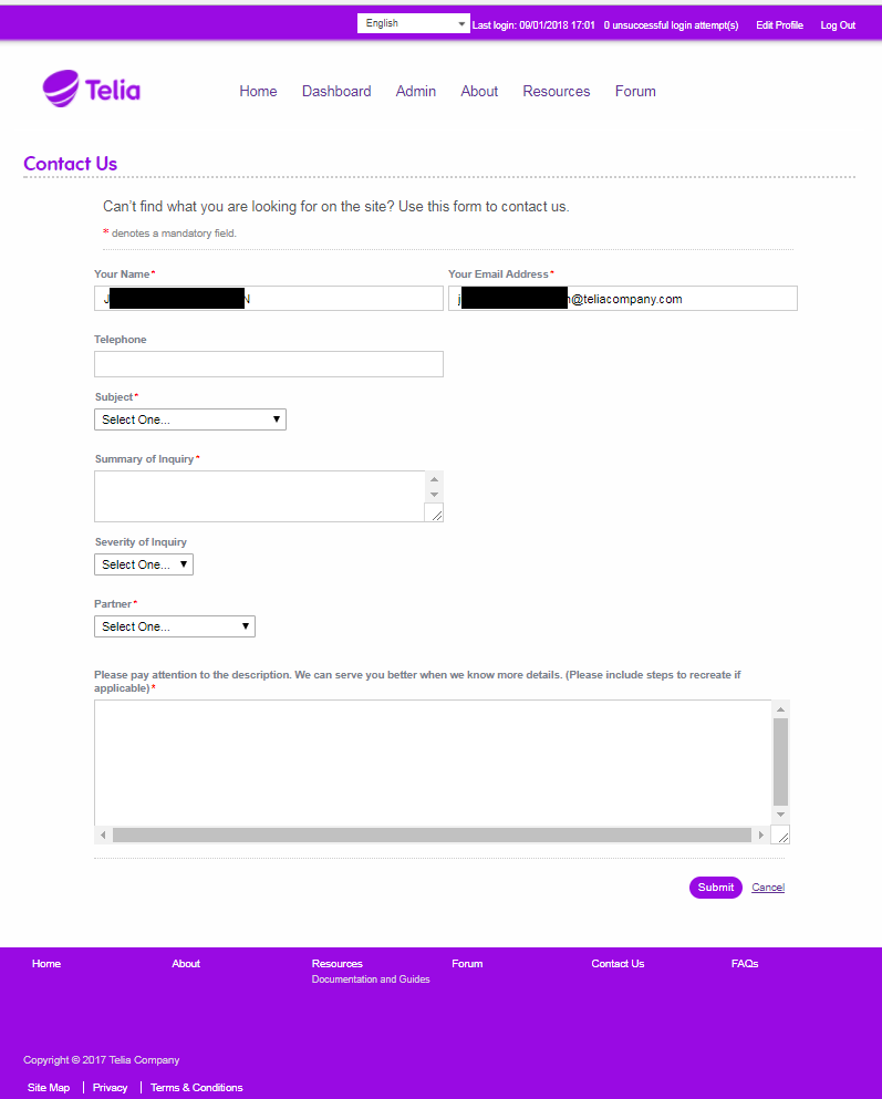 Contact US form after login